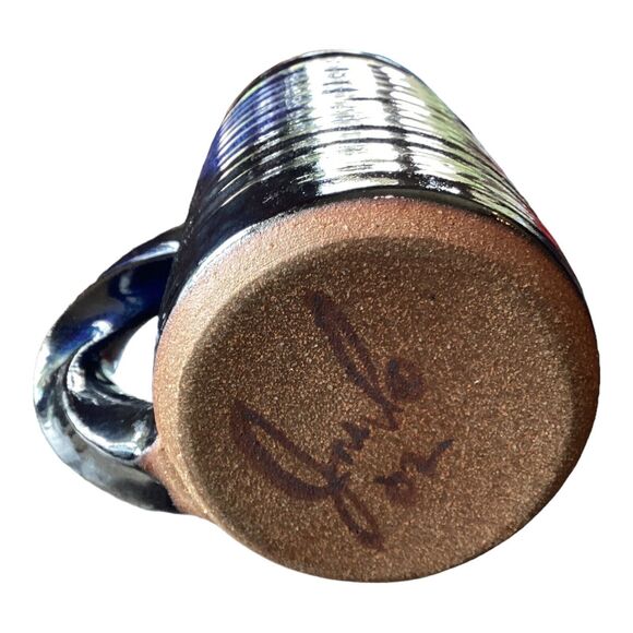 Cobalt Blue Glaze Ceramic Stein Mug Twisted Handle Signed RedWare - Picture 5 of 5